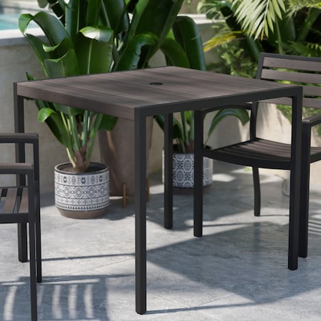 Flash Furniture 35" SQ Patio Table with Gray Wash Faux Teak Top XU-DG-UH8100-GY-GG